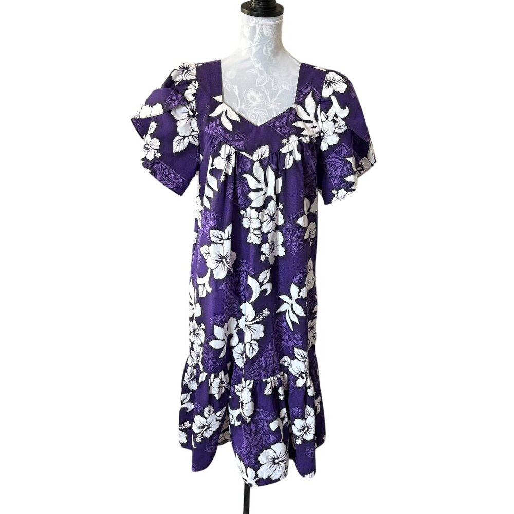 Winnie Fashion Womens Hawaiian Dress Purple Hibiscus Floral Long Maxi Medium